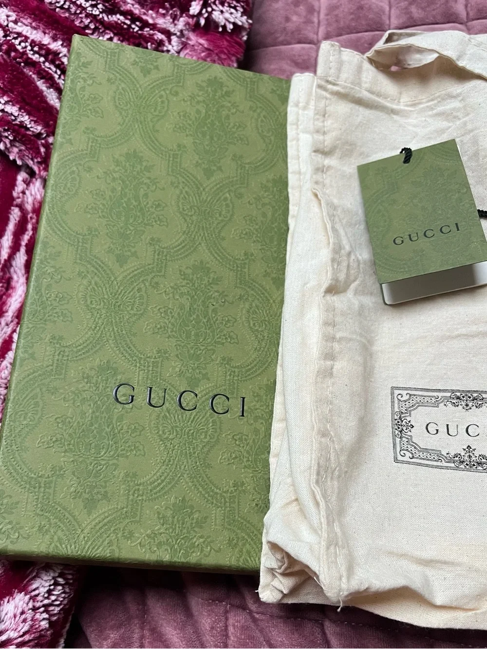 Gucci Floral Polka Dot Silk Skinny Scarf Black Red w/ Box Dust Bag Tags